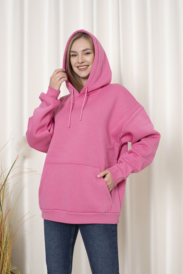 0003 Üç İplik Şardonlu Pembe Sweatshirt M - PEMBE