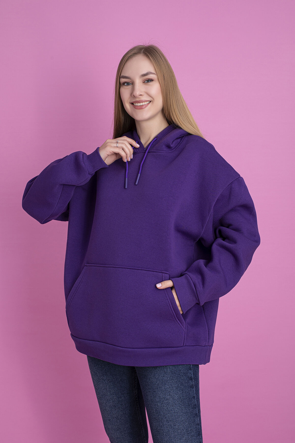 0003 Üç İplik Şardonlu Pembe Sweatshirt L - MOR