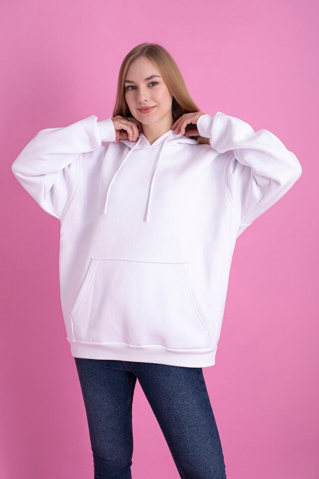 0003 Üç İplik Şardonlu Pembe Sweatshirt M - BEYAZ