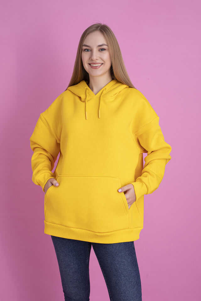 0003 Üç İplik Şardonlu Pembe Sweatshirt XL - SARI