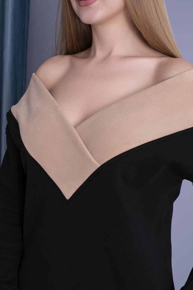 0063 Kayık Yaka Kahve Siyah Sweat XL - SİYAH