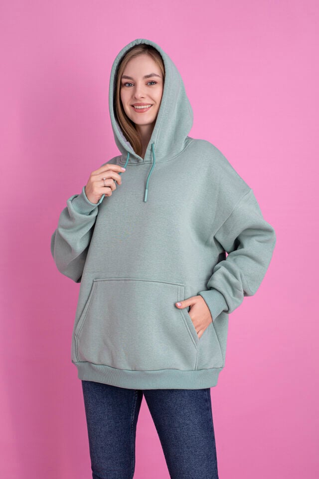 0003 Üç İplik Şardonlu Pembe Sweatshirt S - YEŞİL