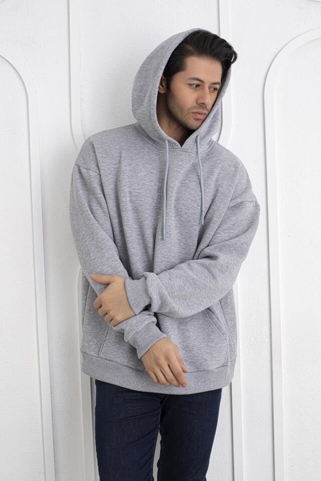 0003 ÜNİSEX KAPŞONLU CEPLİ OWERSİZE SWEAT GRİ