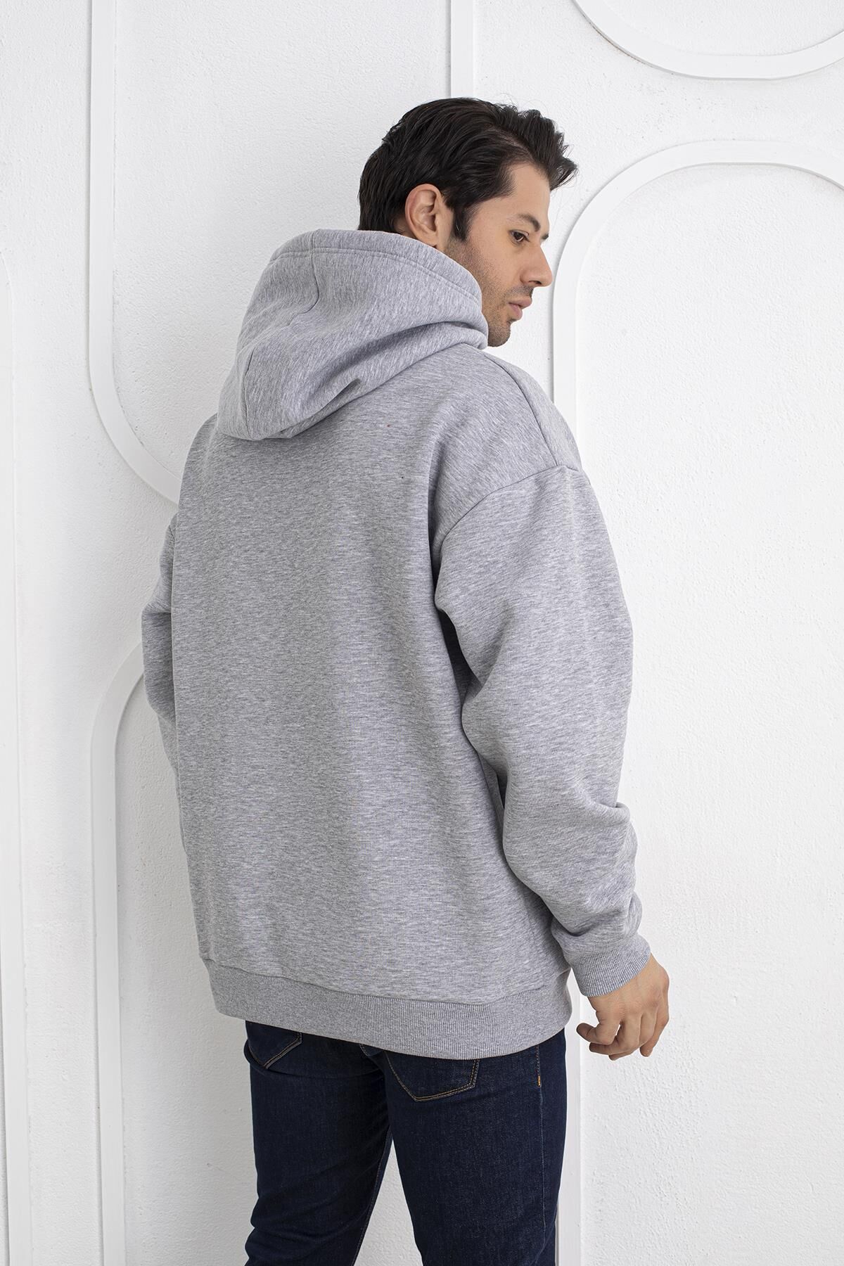 0003 ÜNİSEX KAPŞONLU CEPLİ OWERSİZE SWEAT GRİ