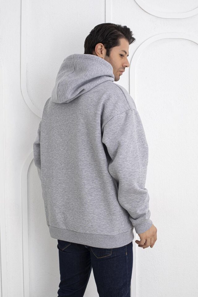 0003 ÜNİSEX KAPŞONLU CEPLİ OWERSİZE SWEAT GRİ