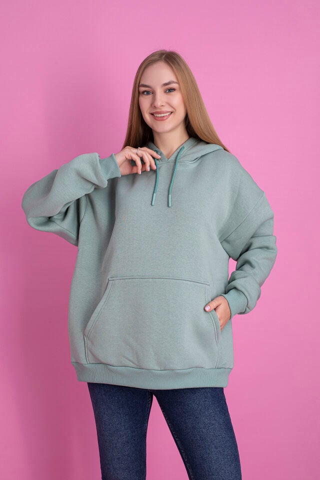 0003 Üç İplik Şardonlu Pembe Sweatshirt L - YEŞİL