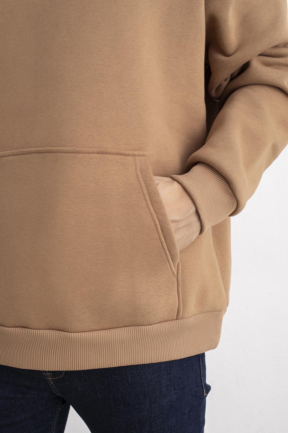 0003 ÜNİSEX KAPŞONLU CEPLİ OWERSİZE SWEAT KAHVE