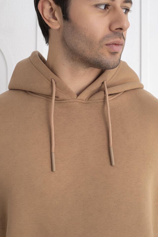 0003 ÜNİSEX KAPŞONLU CEPLİ OWERSİZE SWEAT KAHVE