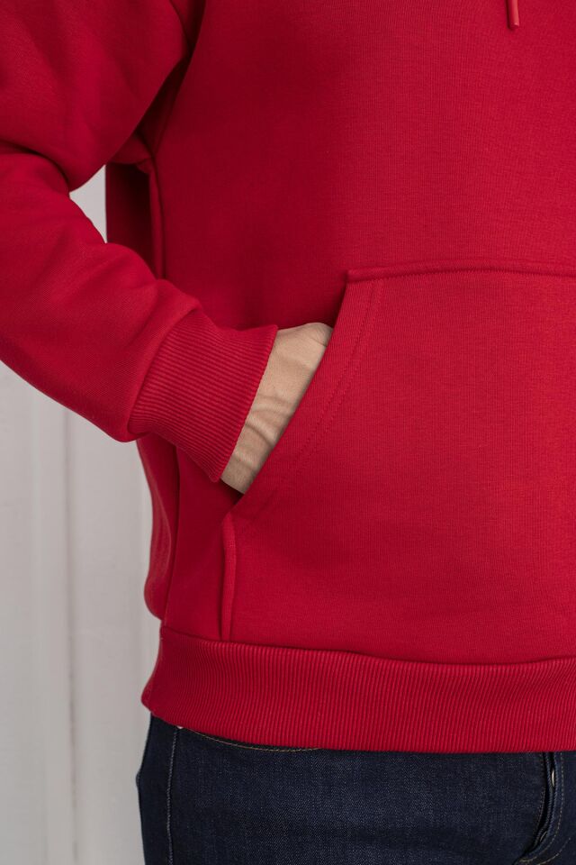 0003 ÜNİSEX KAPŞONLU CEPLİ OWERSİZE SWEAT KIRMIZI