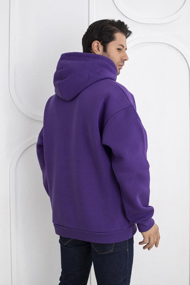 0003 ÜNİSEX KAPŞONLU CEPLİ OWERSİZE SWEAT MOR