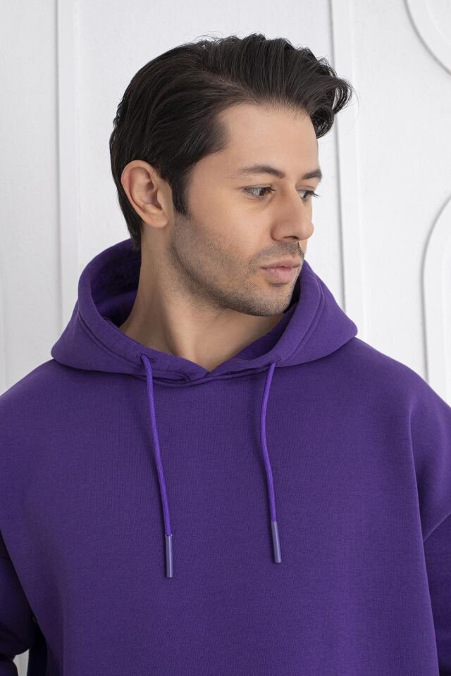 0003 ÜNİSEX KAPŞONLU CEPLİ OWERSİZE SWEAT MOR