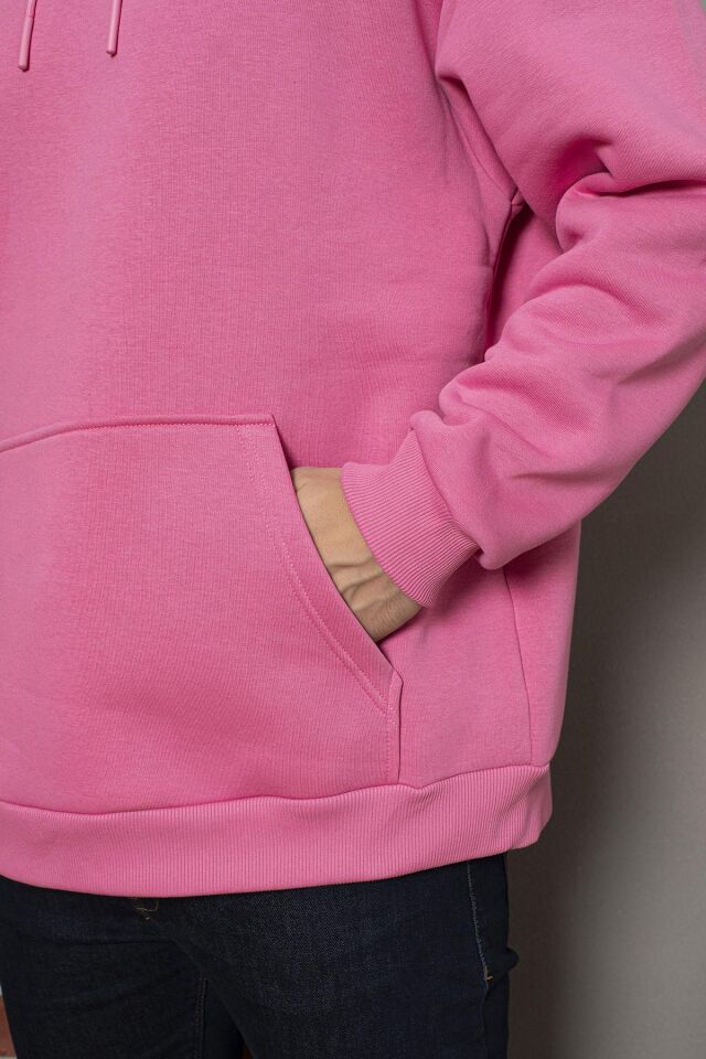 0003 ÜNİSEX KAPŞONLU CEPLİ OWERSİZE SWEAT PEMBE