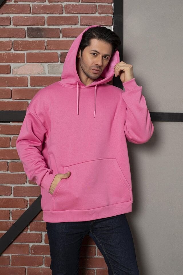 0003 ÜNİSEX KAPŞONLU CEPLİ OWERSİZE SWEAT PEMBE
