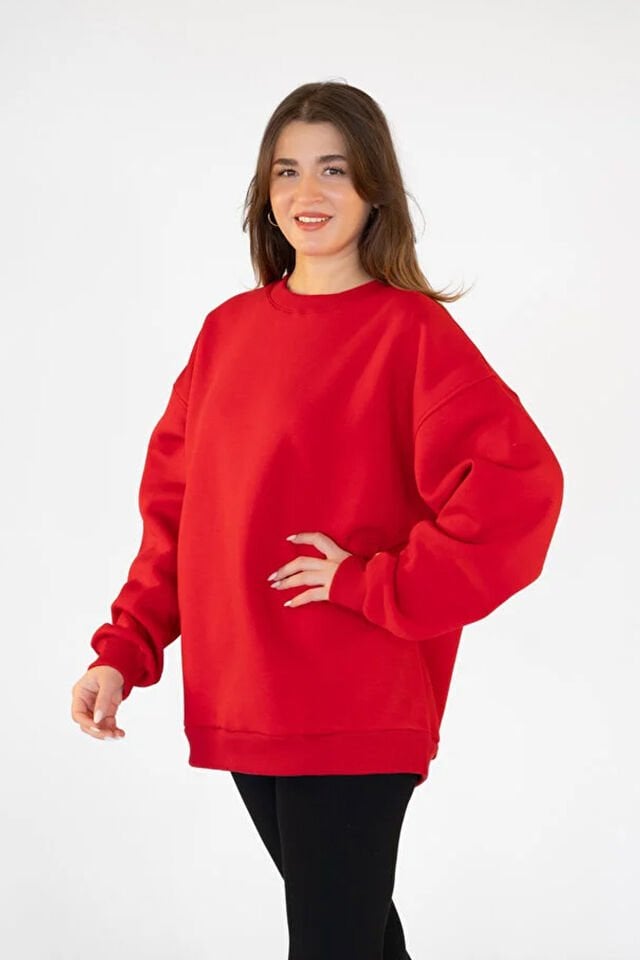0001 ÜNİSEX KAPŞONSUZ CEPSİZ OWERSİZE SWEAT KIRMIZI
