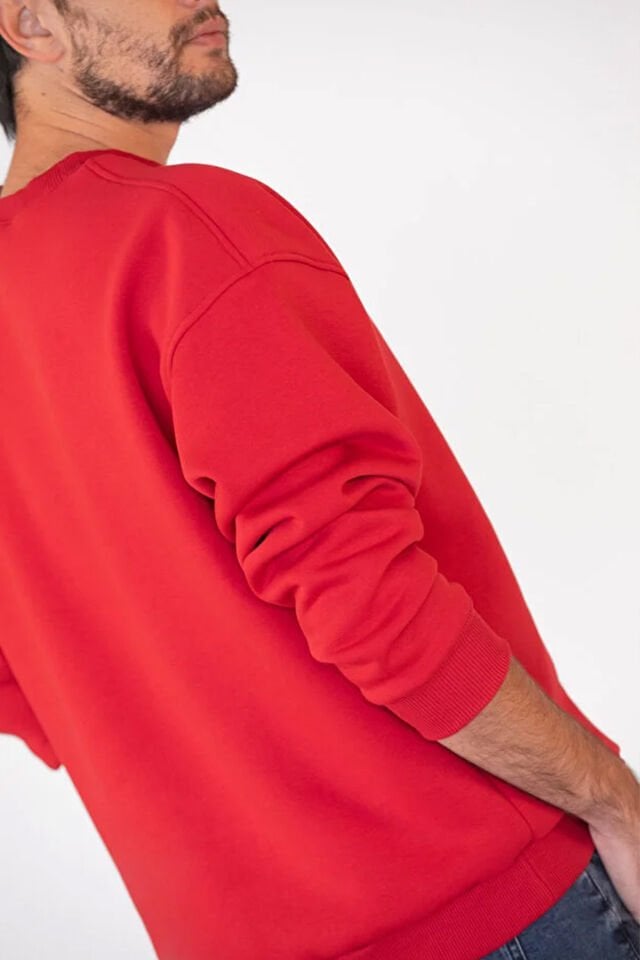 0001 ÜNİSEX KAPŞONSUZ CEPSİZ OWERSİZE SWEAT KIRMIZI