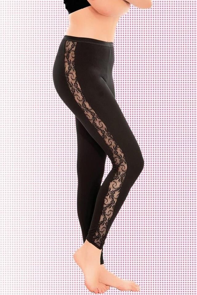 4359 Yanları Şerit Dantelli Uzun Tayt Black