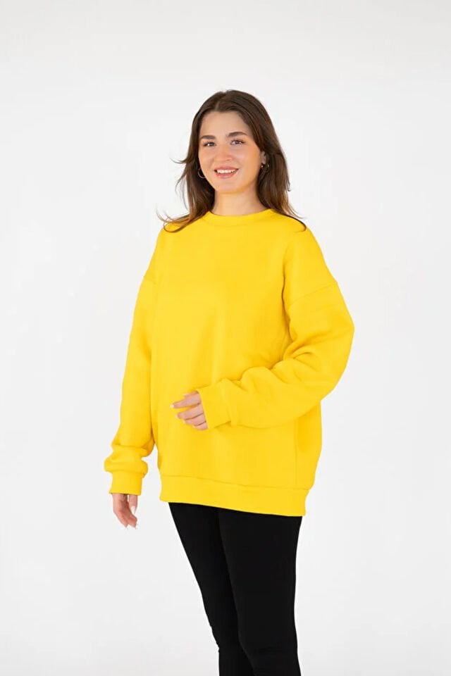 0001 UNISEX KAPŞONSUZ CEPSİZ OVERSİZE SWEAT SARI