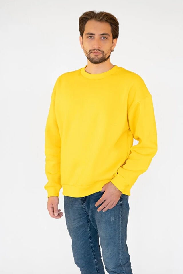 0001 UNISEX KAPŞONSUZ CEPSİZ OVERSİZE SWEAT SARI