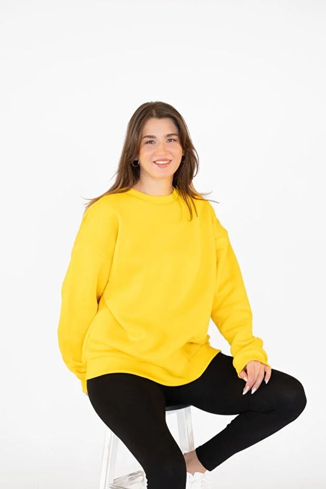 0001 UNISEX KAPŞONSUZ CEPSİZ OVERSİZE SWEAT SARI