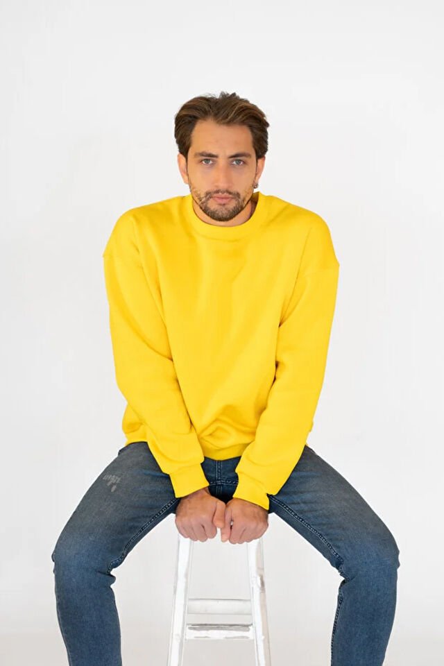 0001 UNISEX KAPŞONSUZ CEPSİZ OVERSİZE SWEAT SARI