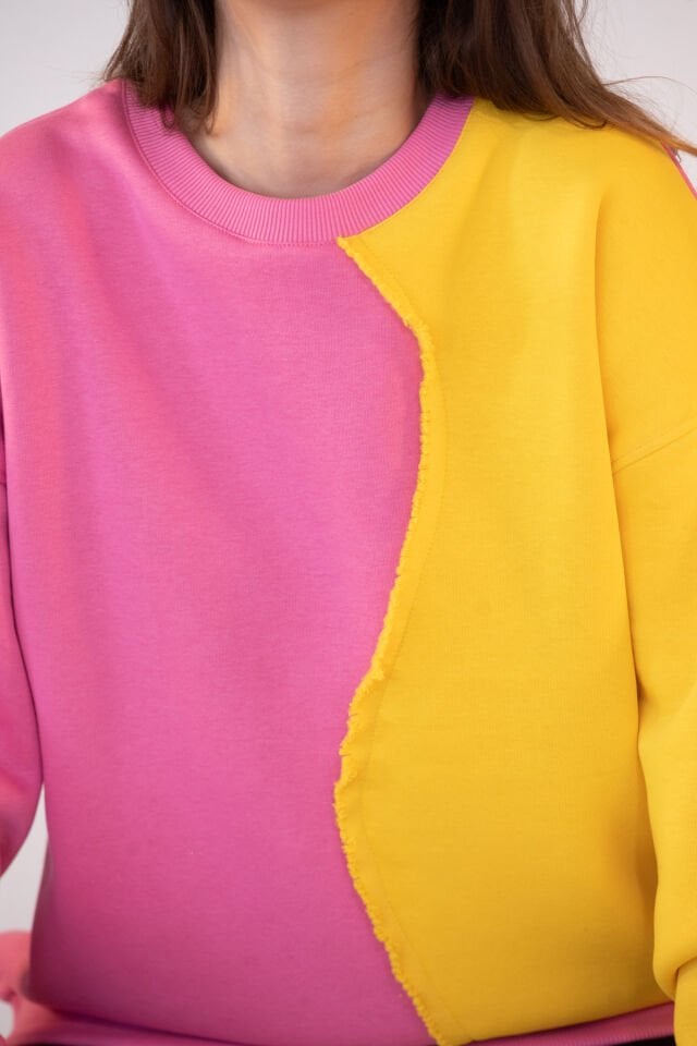 0019 OWERSİZE ÖNÜ 2 PARÇALI DİKİŞİ PÜSKÜLLÜ BAYAN SWEAT