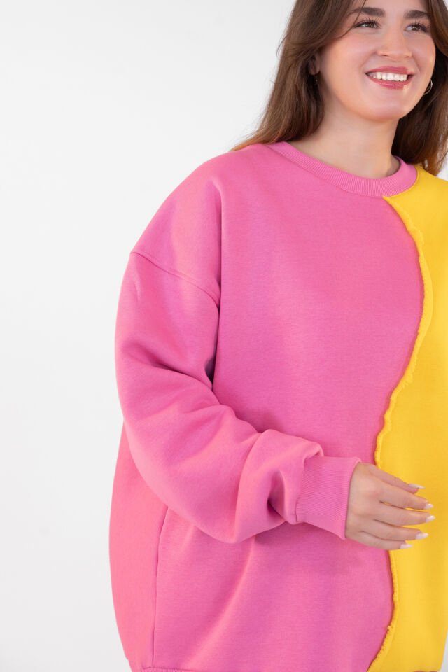 0019 OWERSİZE ÖNÜ 2 PARÇALI DİKİŞİ PÜSKÜLLÜ BAYAN SWEAT