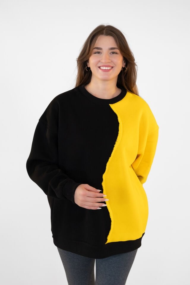 0019 OWERSİZE ÖNÜ 2 PARÇALI DİKİŞİ PÜSKÜLLÜ BAYAN SWEAT