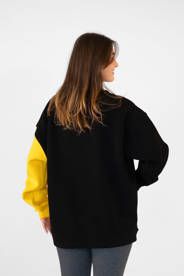 0019 OWERSİZE ÖNÜ 2 PARÇALI DİKİŞİ PÜSKÜLLÜ BAYAN SWEAT