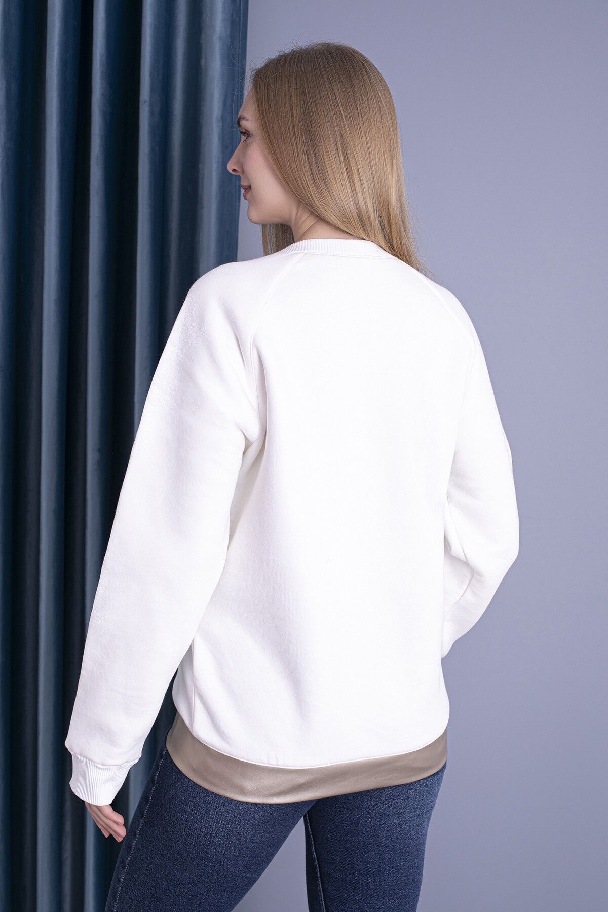 0061 BEL KEMER DERİ DETAYLI BAYAN SWEAT