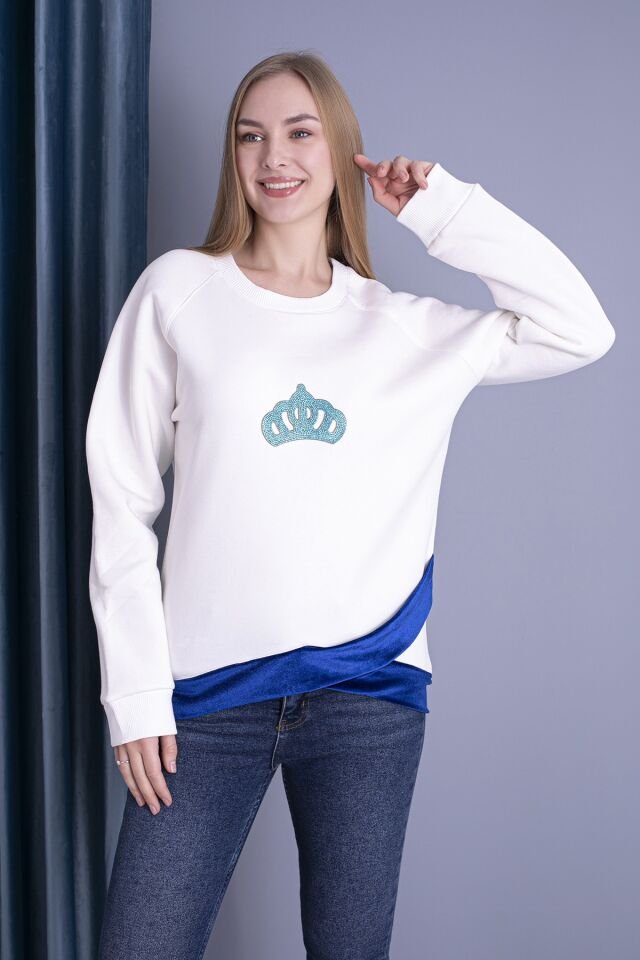 0061 BEL KEMER DERİ DETAYLI BAYAN SWEAT