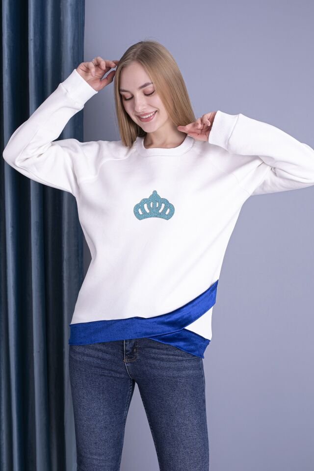 0061 BEL KEMER DERİ DETAYLI BAYAN SWEAT