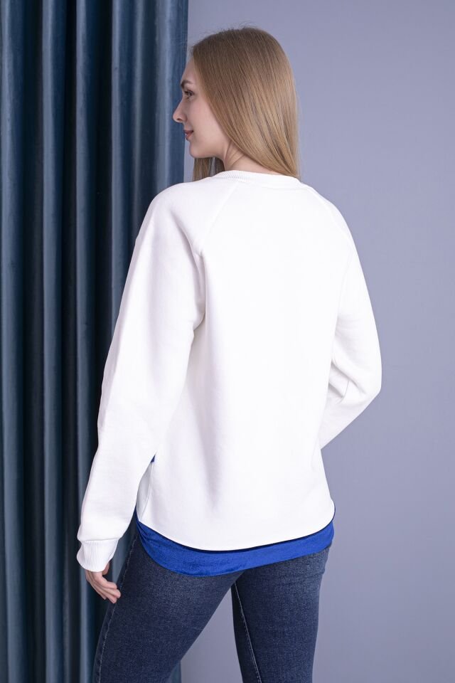 0061 BEL KEMER DERİ DETAYLI BAYAN SWEAT