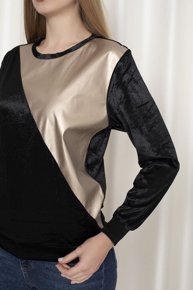 0062 ÖNÜ YARIM DERİ DETAYLI BAYAN SWEAT