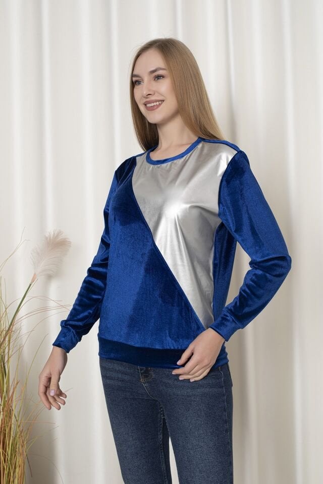 0062 ÖNÜ YARIM DERİ DETAYLI BAYAN SWEAT