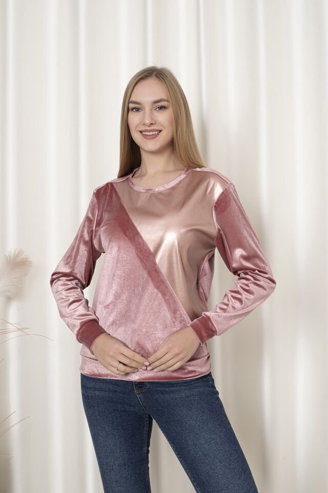 0062 ÖNÜ YARIM DERİ DETAYLI BAYAN SWEAT