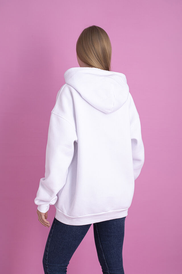 0003 Üç İplik Şardonlu Mor Sweatshirt 2XL - BEYAZ