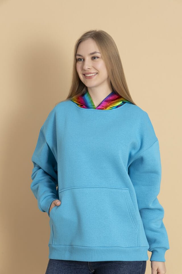 0076 KAPŞON GÖKKUŞAĞI VARAK DESENLİ OWERSİZE SWEAT