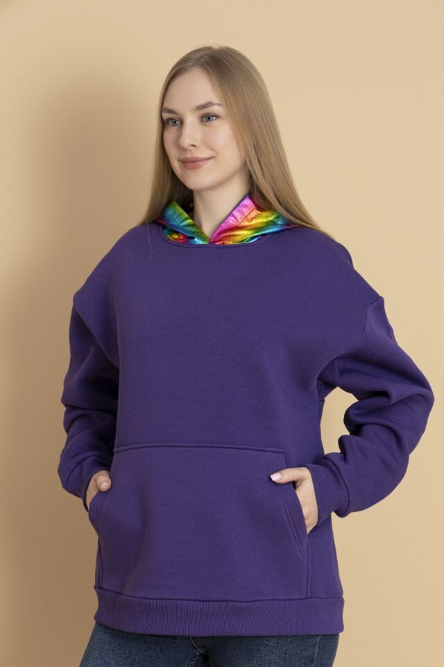 0076 KAPŞON GÖKKUŞAĞI VARAK DESENLİ OWERSİZE SWEAT