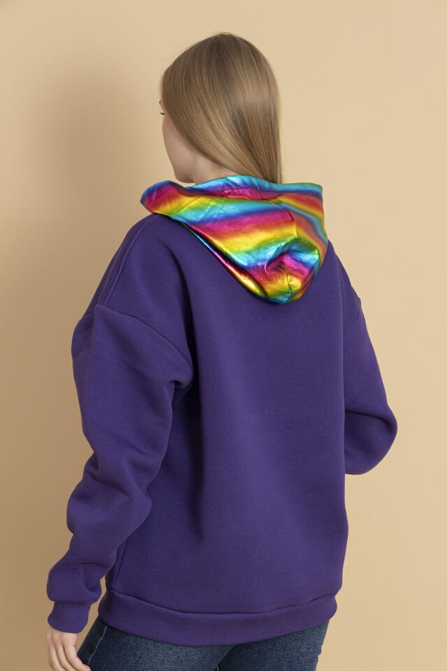 0076 KAPŞON GÖKKUŞAĞI VARAK DESENLİ OWERSİZE SWEAT