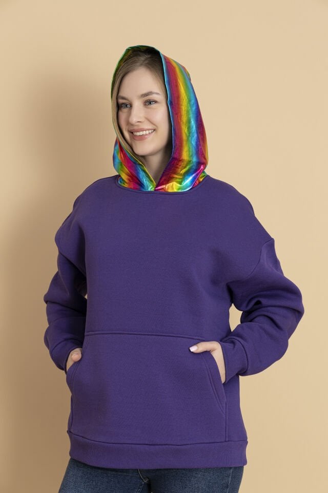 0076 KAPŞON GÖKKUŞAĞI VARAK DESENLİ OWERSİZE SWEAT