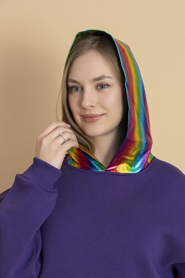 0076 KAPŞON GÖKKUŞAĞI VARAK DESENLİ OWERSİZE SWEAT