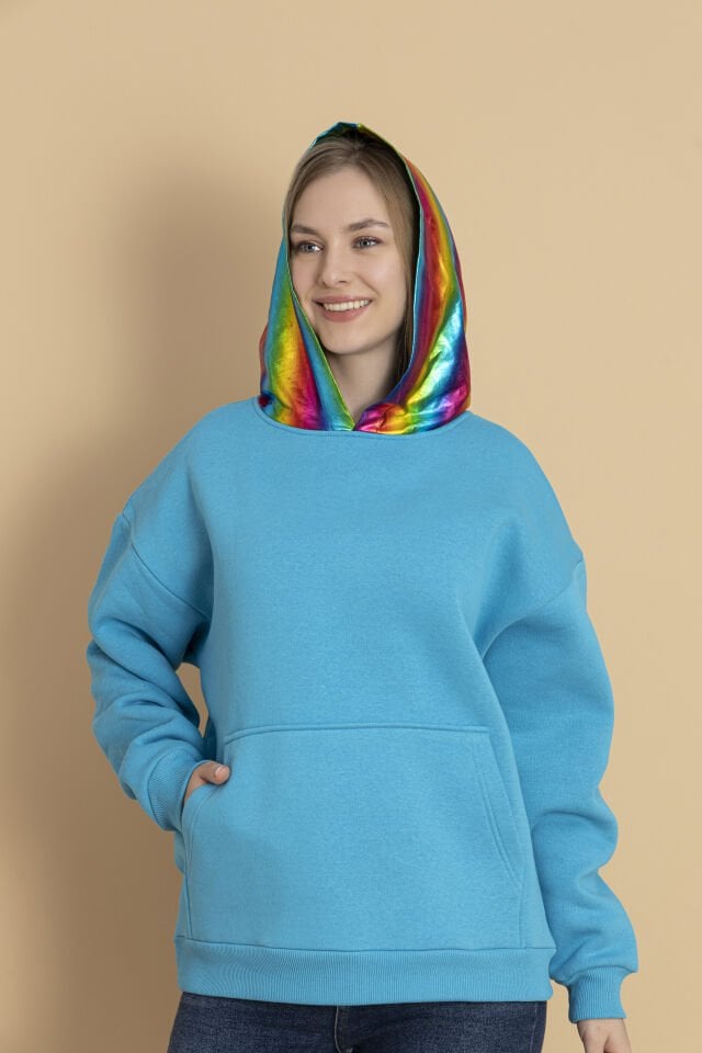 0076 KAPŞON GÖKKUŞAĞI VARAK DESENLİ OWERSİZE SWEAT