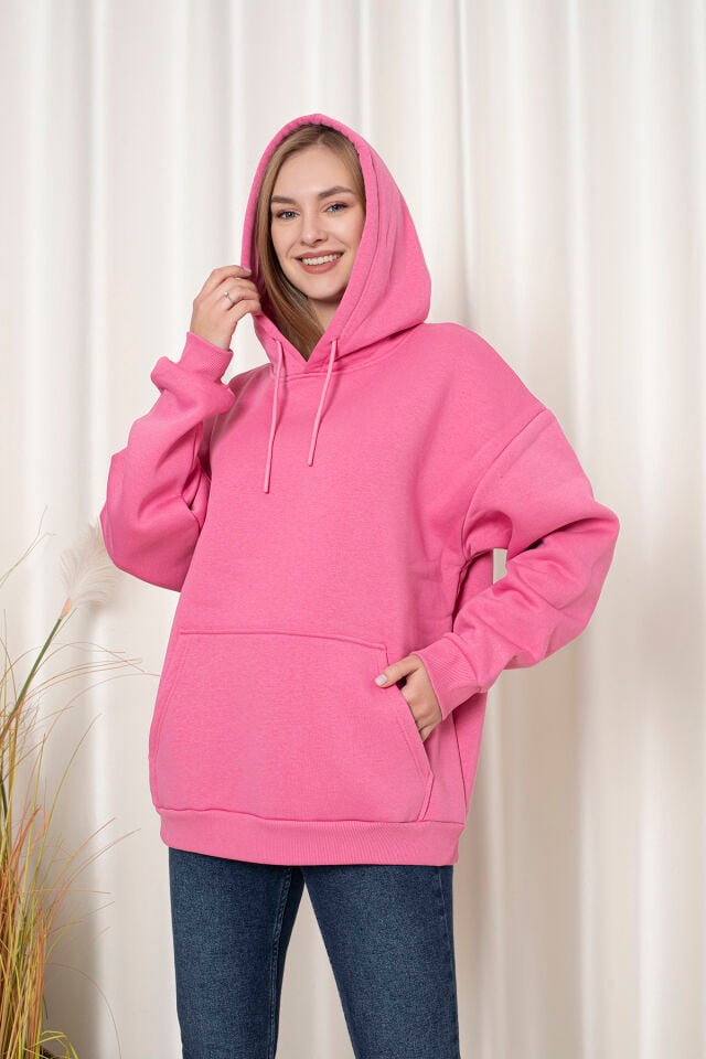 0003 Üç İplik Şardonlu Mor Sweatshirt 2XL - PEMBE