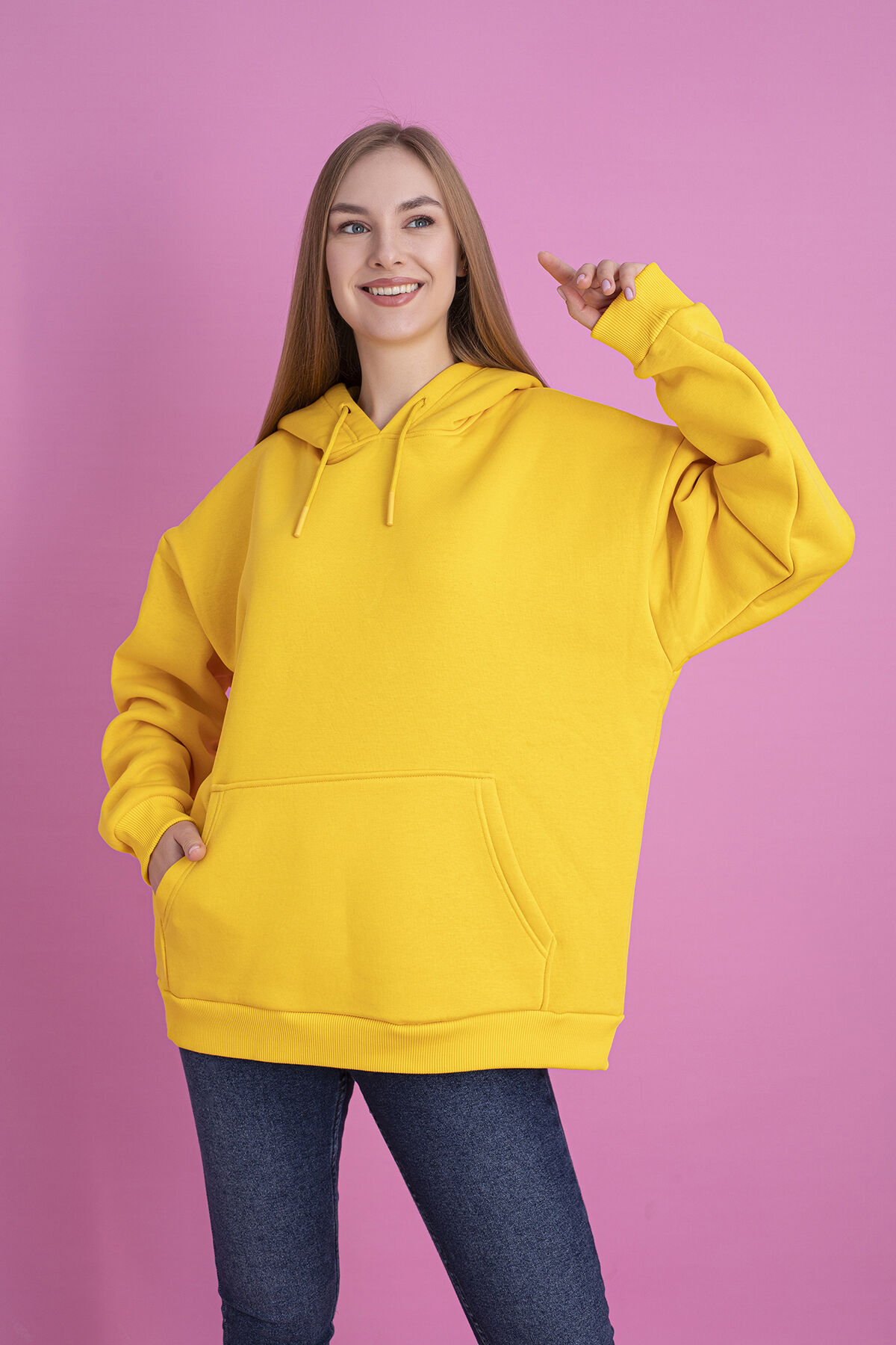 0003 Üç İplik Şardonlu Mor Sweatshirt M - SARI