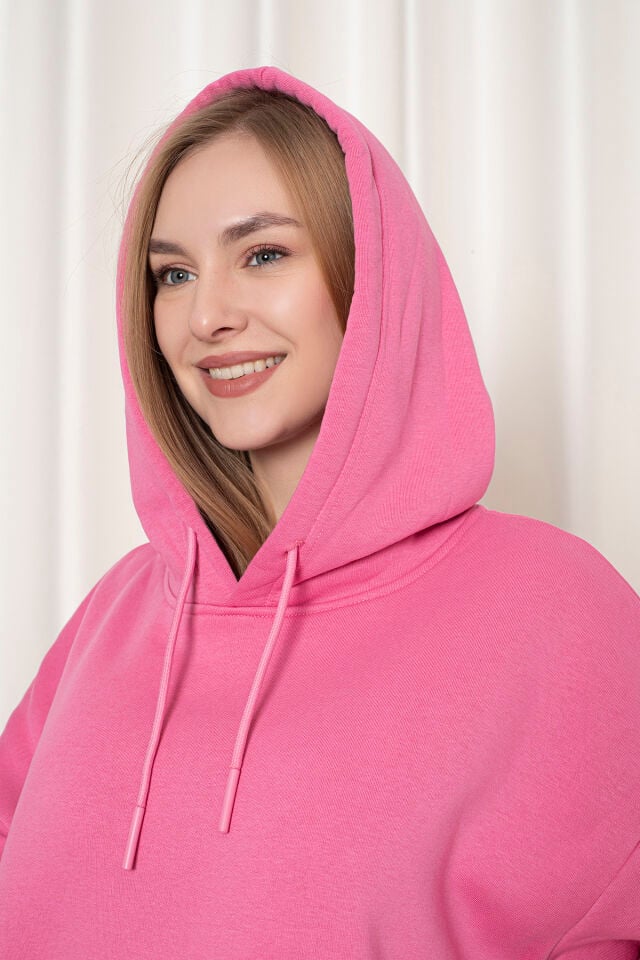 0003 Üç İplik Şardonlu Beyaz Sweatshirt L - PEMBE