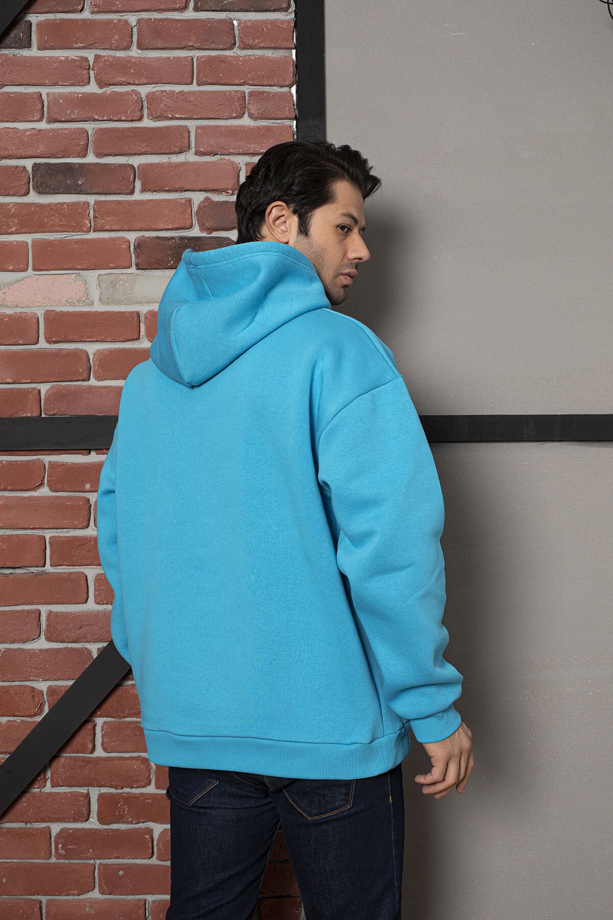 0003 Owersize Kapşonlu Mavi Sweatshirt