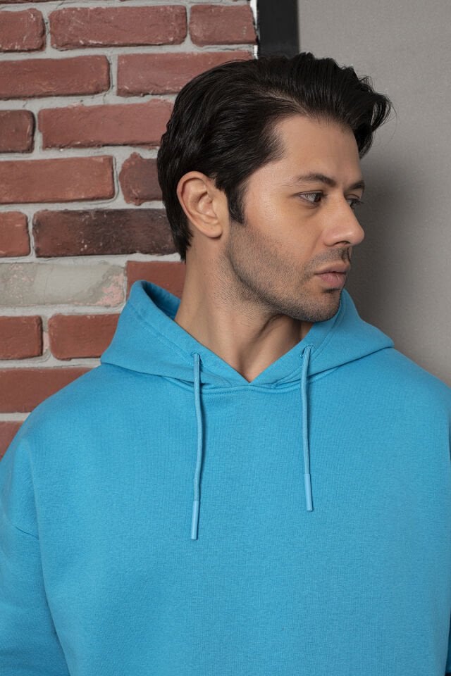0003 Owersize Kapşonlu Mavi Sweatshirt