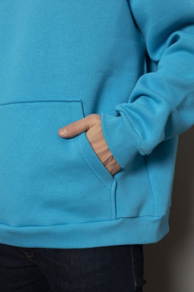 0003 Owersize Kapşonlu Mavi Sweatshirt