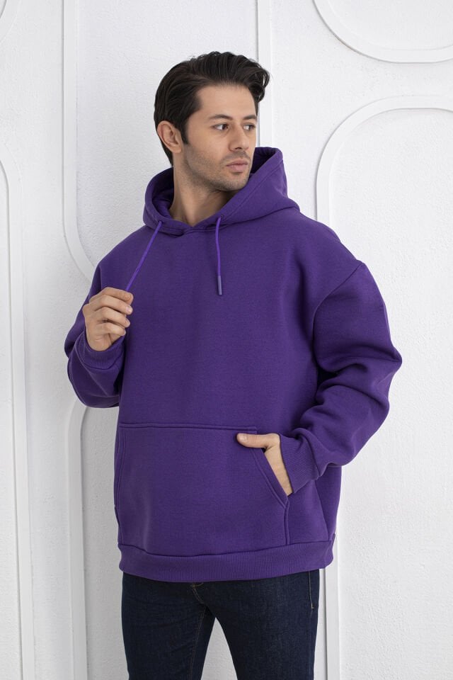 0003 MOR Unisex Kapşonlu Cepli Owersıze Sweatshirt