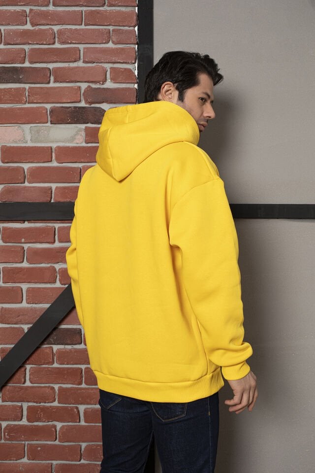 0003 SARI Unisex Kapşonlu Cepli Owersıze Sweatshirt